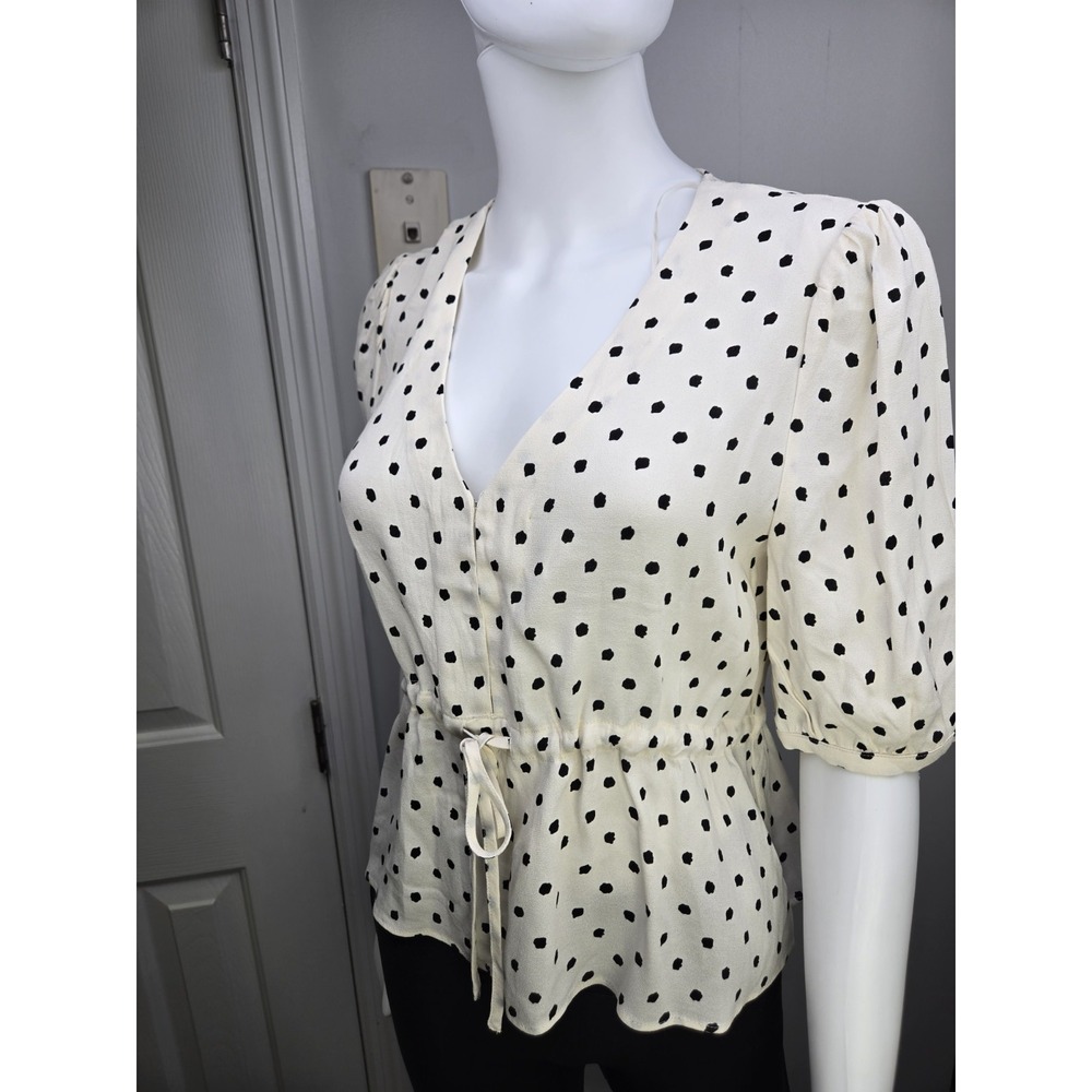Rachel Zoe Blouse gathered waste layered vintage inspired‎ polka dots size M